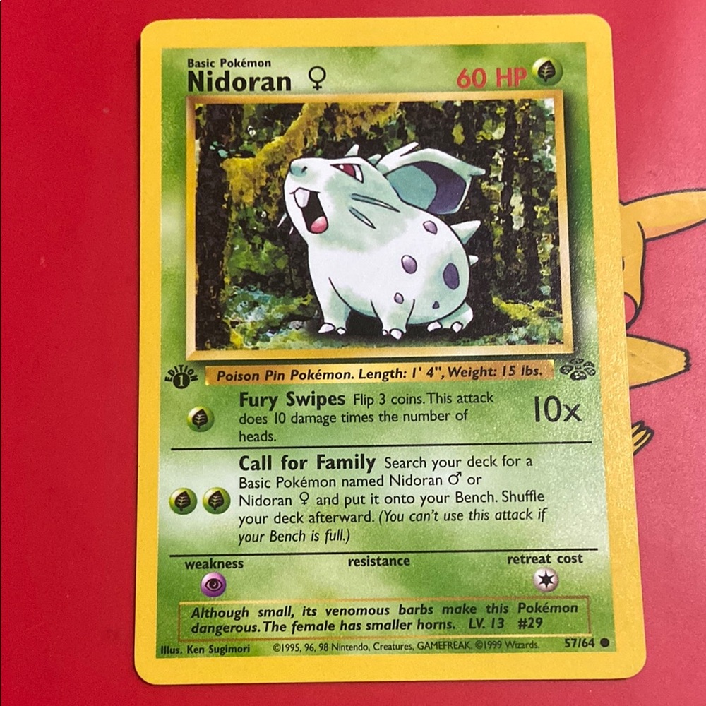 1st Edition Nidoran 57/64 Jungle Common Pokemon Card WOTC